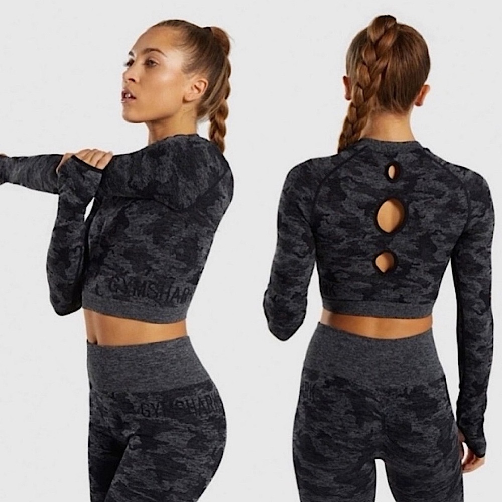 Gymshark ADAPT Camo Seamless Long Sleeve Crop Top